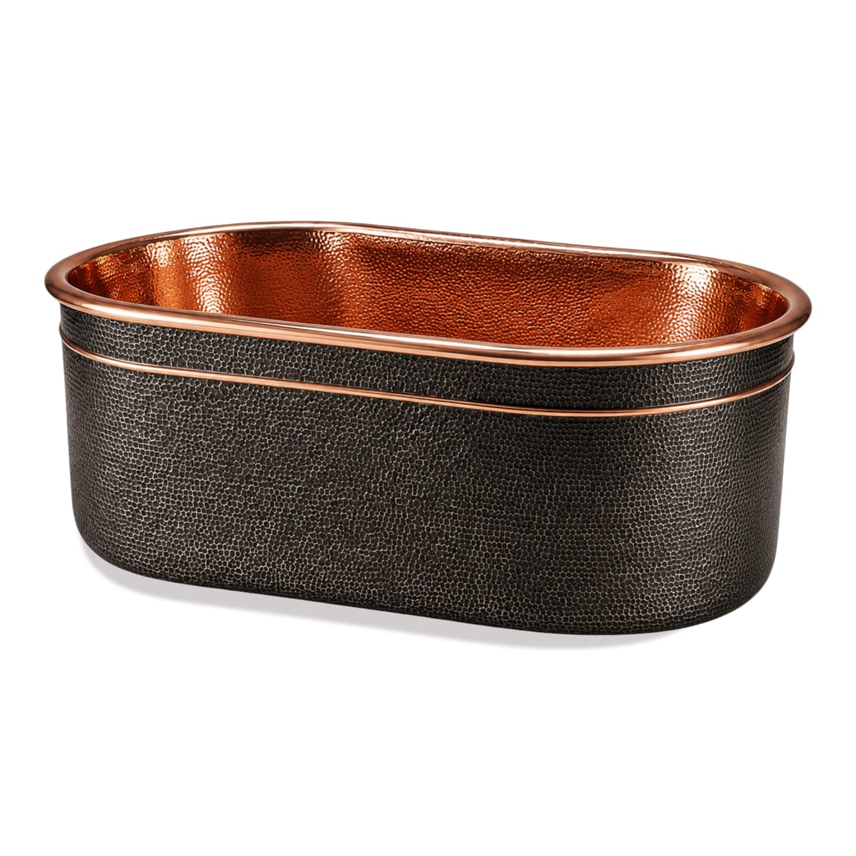 58" Forge Black Hammered Copper Freestanding Tub with Polished Copper Interior