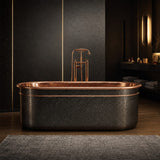 58" Forge Black Hammered Copper Freestanding Tub with Polished Copper Interior