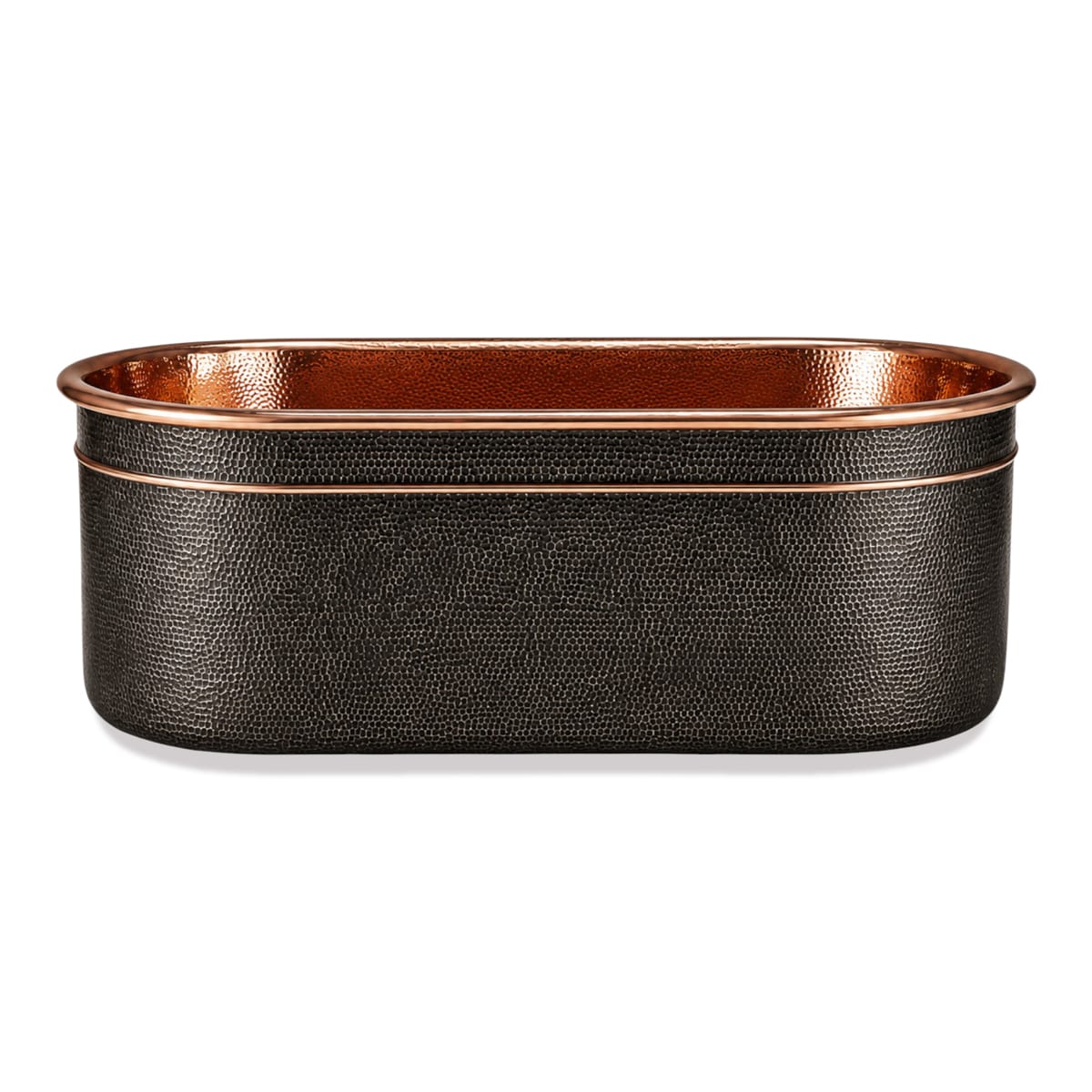 58" Forge Black Hammered Copper Freestanding Tub with Polished Copper Interior