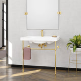 Drake Vitreous China Console Bathroom Sink with Brass Stand