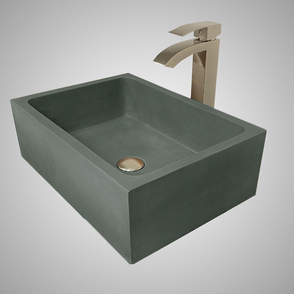 Edsall Rectangular Cast Concrete Vessel Sink - Copper Green