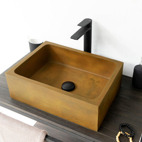 Edsall Rectangular Cast Concrete Vessel Sink - Vintage Brown