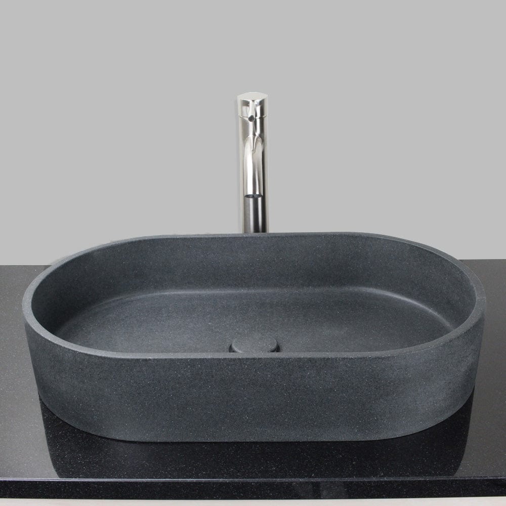 Enderby Oval Cast Concrete Vessel Sink - Speckled Dark Gray Sandstone