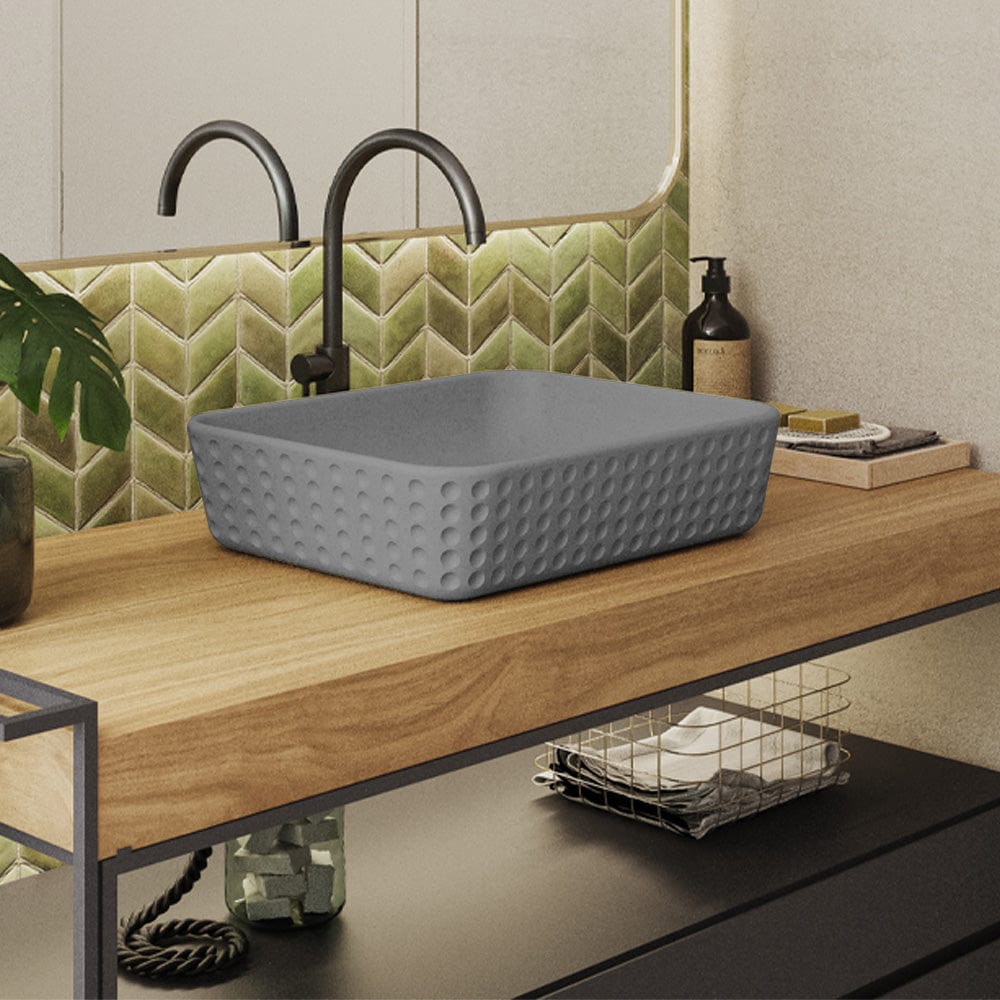 Faber Rectangular Cast Concrete Vessel Sink - Dark Grey