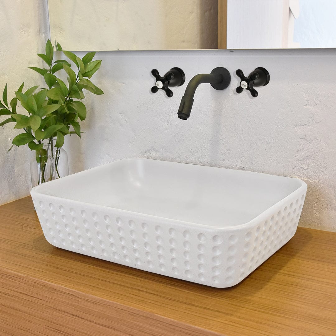 Faber Rectangular Cast Concrete Vessel Sink - White