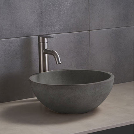Felpy Round Cast Concrete Vessel Sink - Dark Gray with Textured Finish