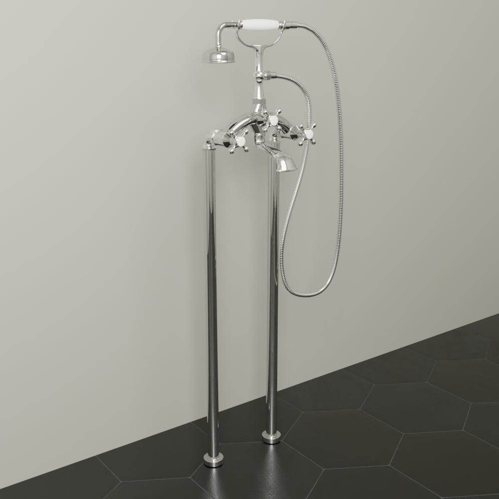 Freestanding Telephone Tub Faucet and Supply Lines - Angular Body and Cross Handles