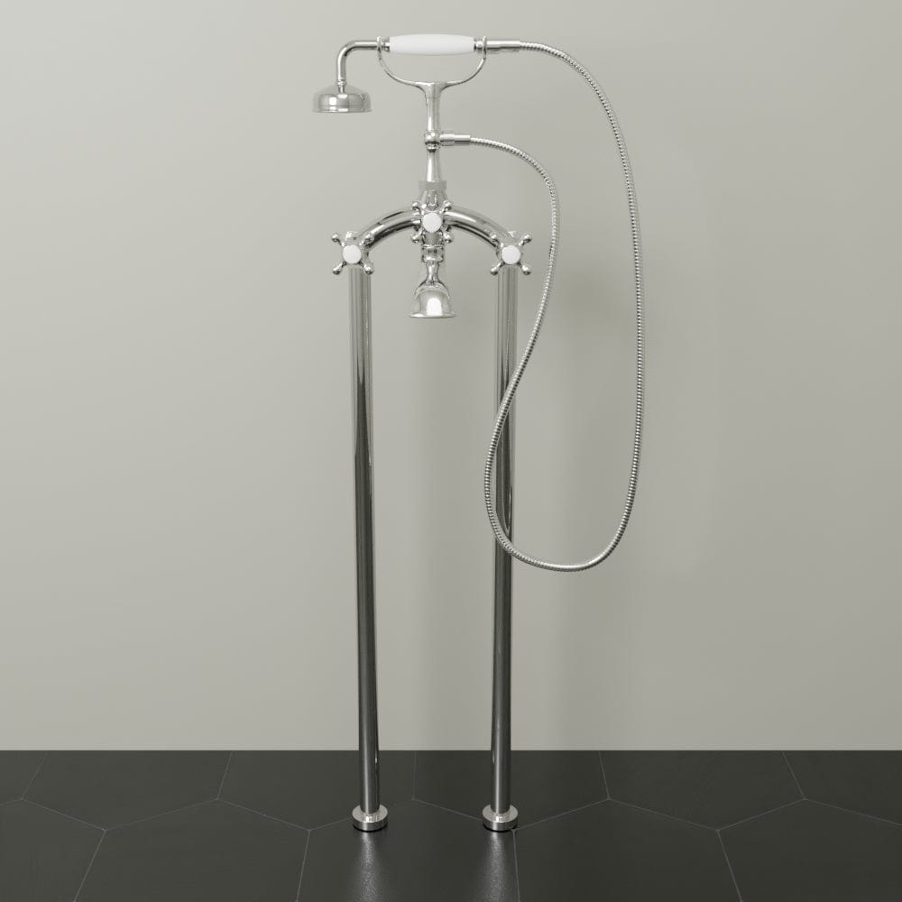 Freestanding Telephone Tub Faucet and Supply Lines - Angular Body and Cross Handles