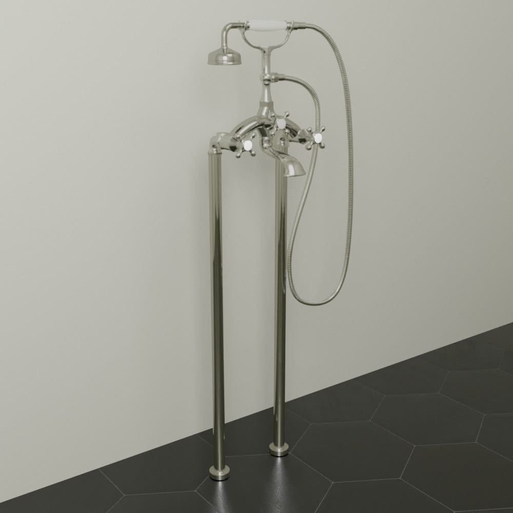 Freestanding Telephone Tub Faucet and Supply Lines - Angular Body and Cross Handles