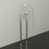 Freestanding Telephone Tub Faucet and Supply Lines - Flat Body and Cross Handles
