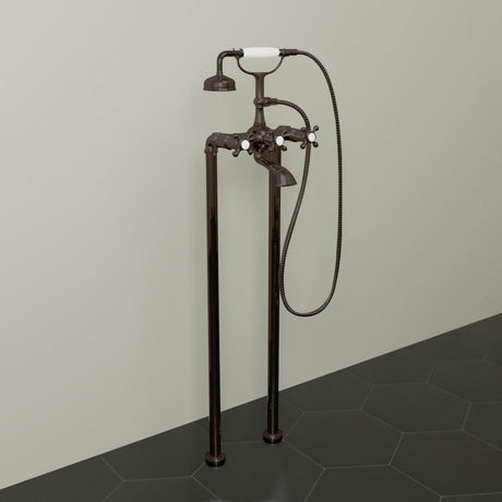Freestanding Telephone Tub Faucet and Supply Lines - Flat Body and Cross Handles