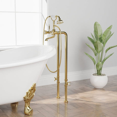 Freestanding Telephone Tub Faucet, Supply Lines and Shutoff Valves - Cross Handles
