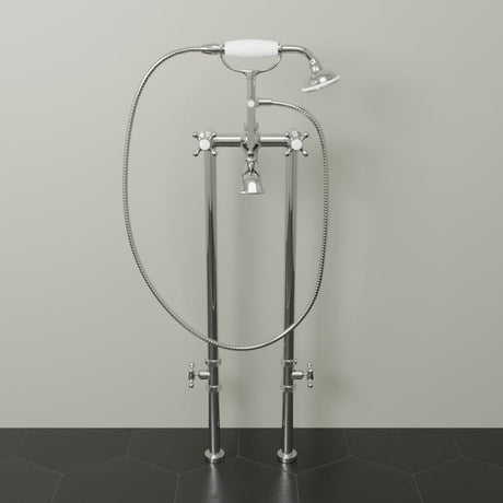 Freestanding Telephone Tub Faucet, Supply Lines and Shutoff Valves - Cross Handles