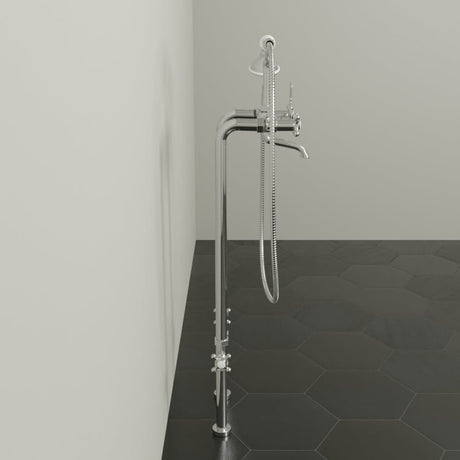 Freestanding Telephone Tub Faucet, Supply Lines and Shutoff Valves - Cross Handles