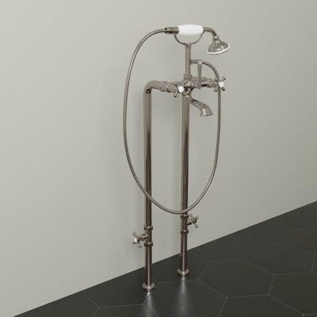 Freestanding Telephone Tub Faucet, Supply Lines and Shutoff Valves - Cross Handles
