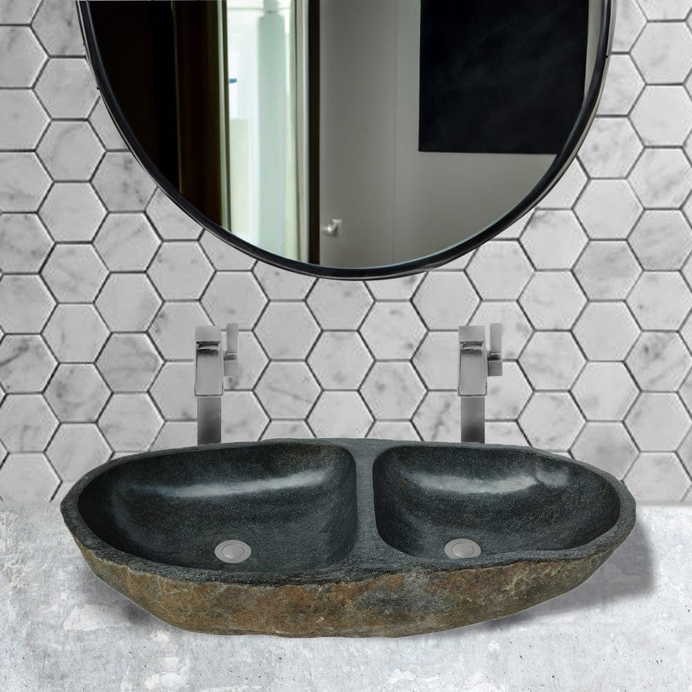 Fronesty River Stone Double-Bowl Vessel Sink
