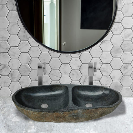 Fronesty River Stone Double-Bowl Vessel Sink