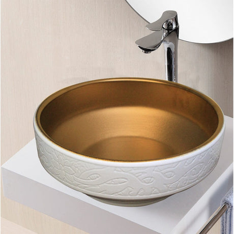 Galata Vitreous China Decorated Vessel Sink - Burnished Bronze Interior