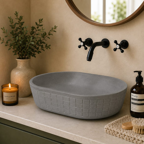 Galper Oval Cast Concrete Vessel Sink - Dark Grey