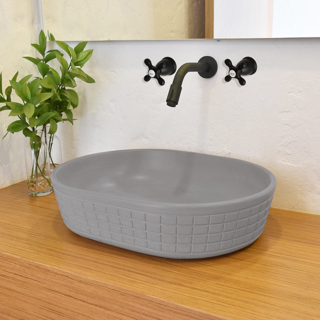 Galper Oval Cast Concrete Vessel Sink - Dark Grey