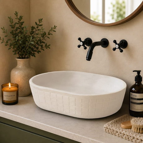 Galper Oval Cast Concrete Vessel Sink - White