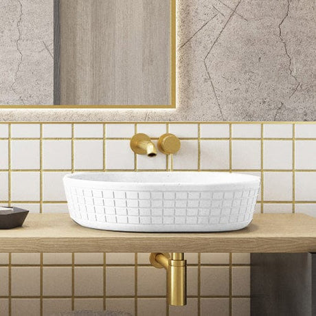 Galper Oval Cast Concrete Vessel Sink - White