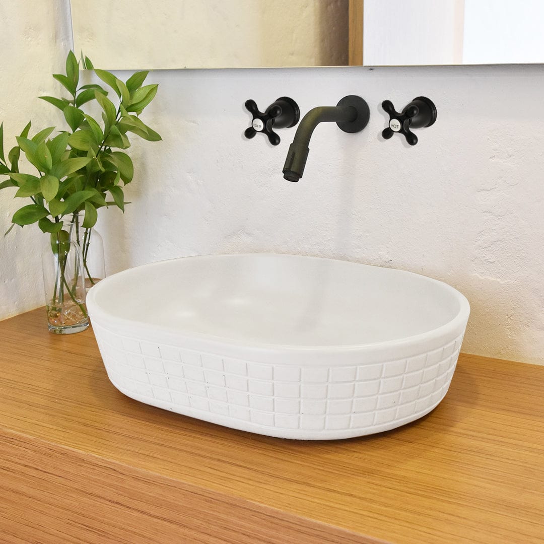 Galper Oval Cast Concrete Vessel Sink - White