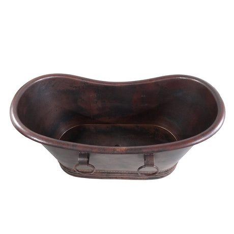 Gepper Hammered Copper Double-Slipper Roll-Top Tub with Pedestal