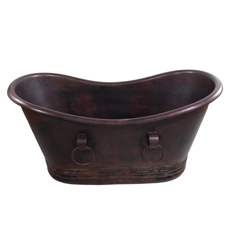 Gepper Hammered Copper Double-Slipper Roll-Top Tub with Pedestal