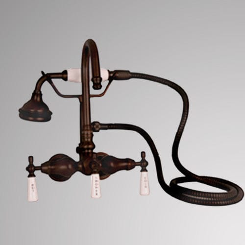 Gooseneck Leg Tub Wall-Mount Diverter Faucet with Hand Shower