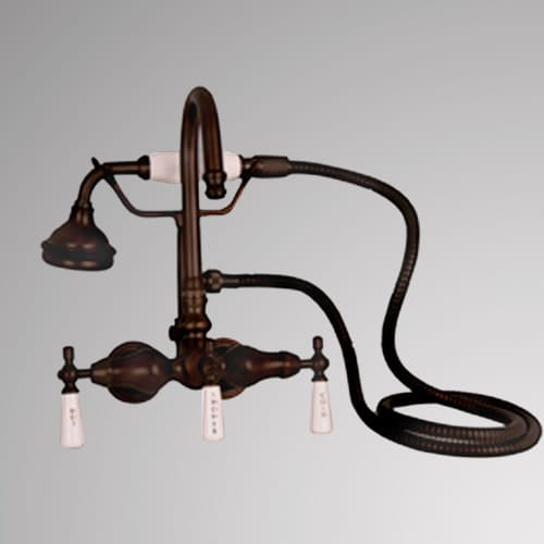 Gooseneck Leg Tub Wall-Mount Diverter Faucet with Hand Shower