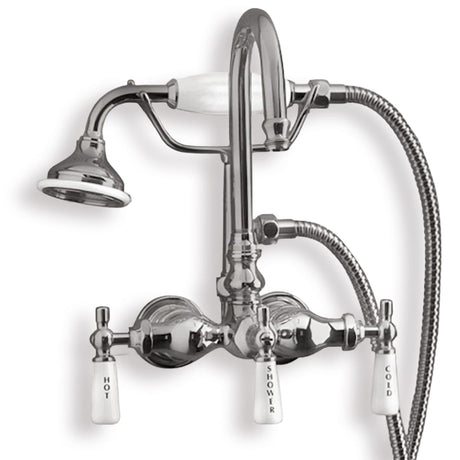 Gooseneck Leg Tub Wall-Mount Diverter Faucet with Hand Shower