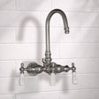 Gooseneck Leg Tub Wall-Mount Diverter Faucet with Porcelain Handles