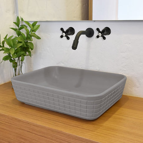 Harter Rectangular Cast Concrete Vessel Sink - Dark Grey