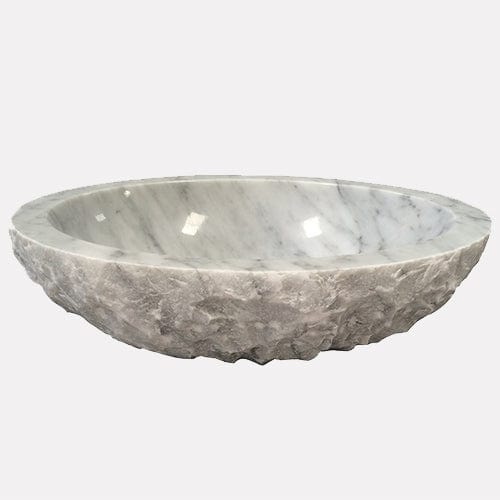 Heglar Polished Carrara Marble Vessel Sink - Chiseled Exterior