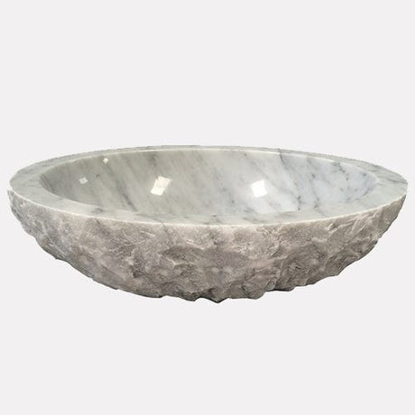 Heglar Polished Carrara Marble Vessel Sink - Chiseled Exterior