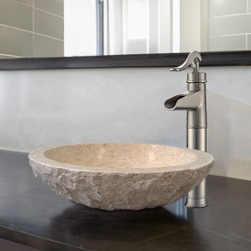 Heglar Polished Cream Egyptian Vessel Sink - Chiseled Exterior