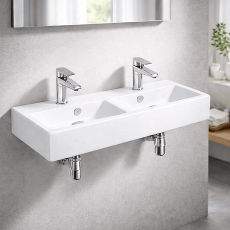 Iola Double-Bowl Vitreous China Wall-Mount Bathroom Sink