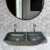 Janavy River Stone Double-Bowl Vessel Sink with Polished Interior