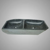 Janavy River Stone Double-Bowl Vessel Sink with Polished Interior