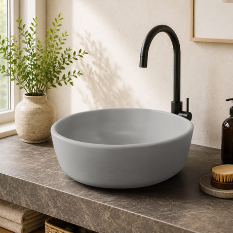 Jazerp Round Cast Concrete Vessel Sink - Dark Grey