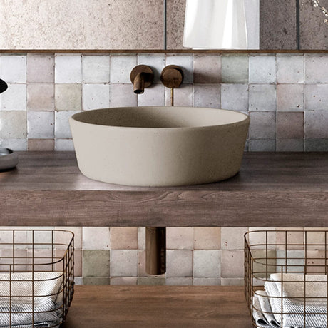 Jazerp Round Cast Concrete Vessel Sink - Desert Brown