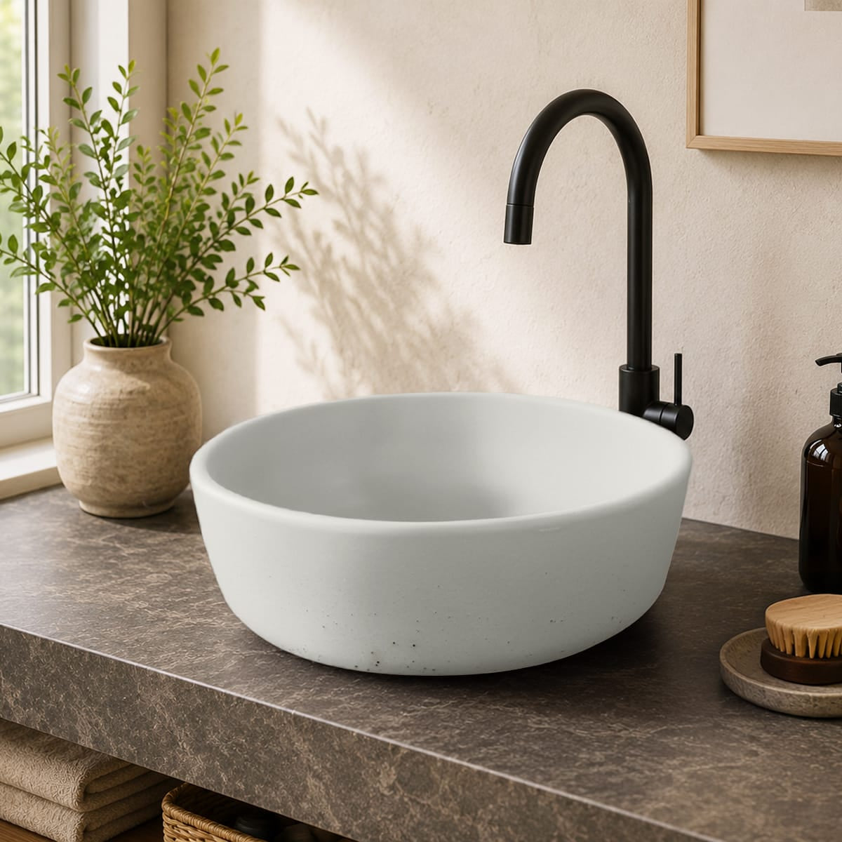 Jazerp Round Cast Concrete Vessel Sink - Light Grey