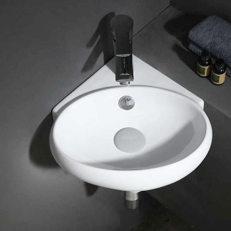 Junet Vitreous China Corner Wall-Mount Bathroom Sink
