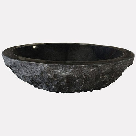 Karval Polished Black Granite Vessel Sink - Chiseled Exterior