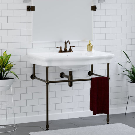 Keating Vitreous China Console Bathroom Sink with Brass Stand