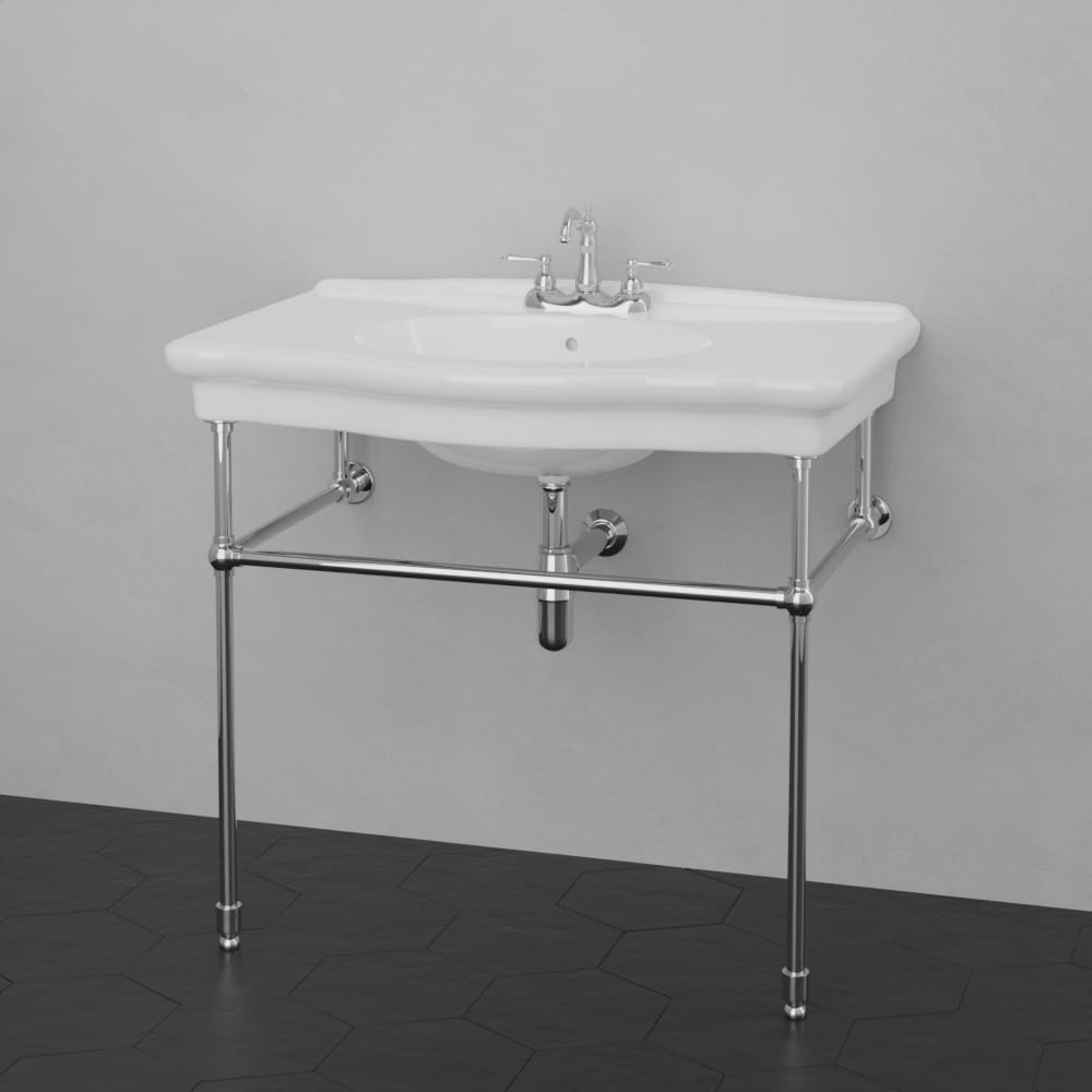 Keating Vitreous China Console Bathroom Sink with Brass Stand