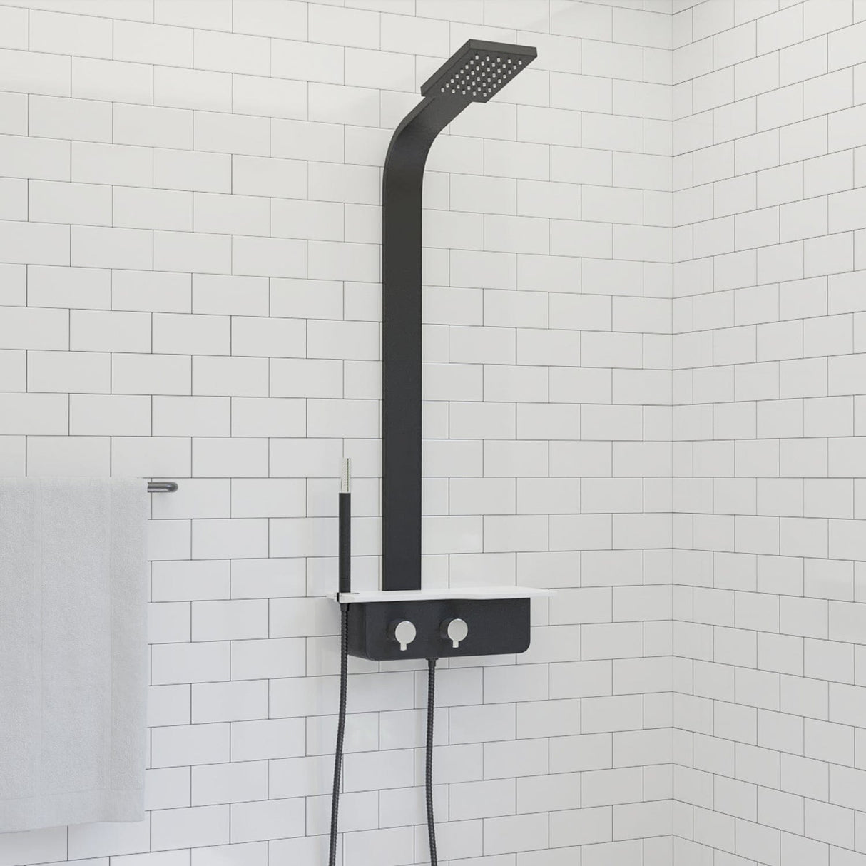 Kellen Pressure Balance Aluminum Shower Panel with Hand Shower - Black Finish