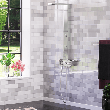 Kiden Pressure Balance Stainless Steel Shower Panel with Hand Shower - Polished Finish