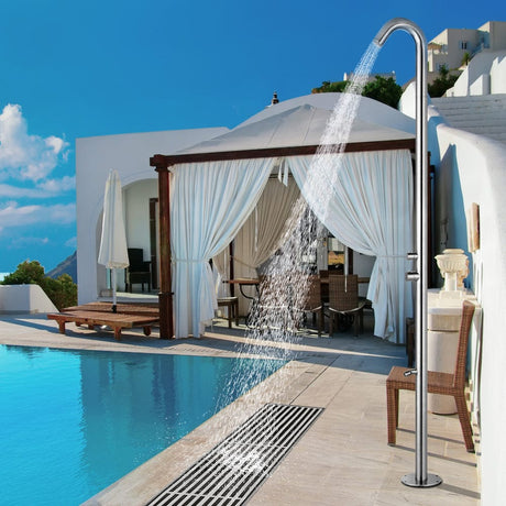 Knott Freestanding Stainless Steel Outdoor Shower with Foot Shower - Brushed Finish